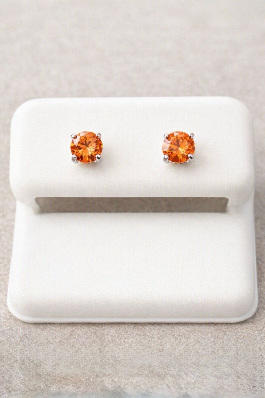 Fiery Orange Moissanite Stud Earrings in Sterling Silver Brilliant 5 mm Sparkle